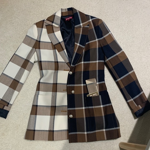 STAUD Jackets & Blazers - STAUD Plaid Blazer in Brown, Cream, and Black